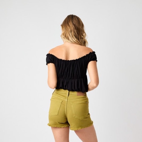 Judy Blue Mid-Rise Garment Dyed Fray Hem Shorts - Picture 3 of 3